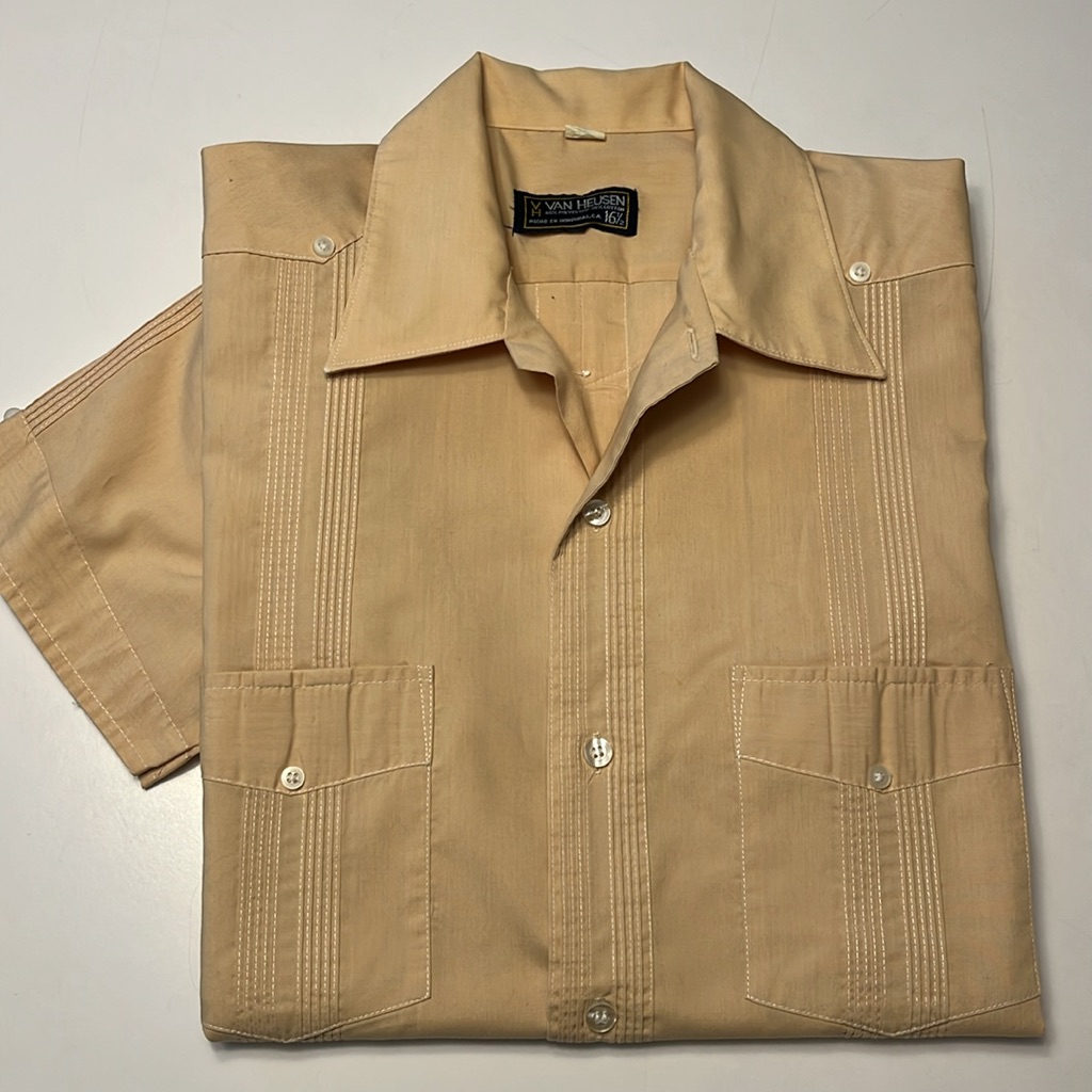 Vintage Van Heusen Guayabera, Size 16.5, Sand Beige Color